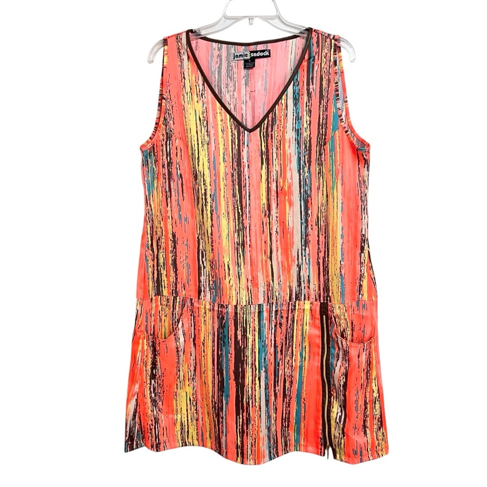 Jamie Sadock Golf Stripe Shift Dress Womens XL Orange Athleisure Tennis Abstract